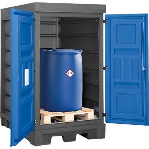 Gefahrstoffdepot asecos, Polyethylen, unterfahrbar, B 1560 x T 1080 x H 1980, für 2 Fässer à 200 l Gefahrstoffdepot asecos, Polyethylen, unterfahrbar, B 1560 x T 1080 x H 1980, für 2 Fässer à 200 l