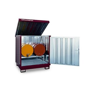 Gefahrstoffdepot Safe Master, Typ SM 4, Kapazität 4 x 200 l Fässer stehend, WGK 1-3, verzinkt und lackiert Gefahrstoffdepot Safe Master, Typ SM 4, Kapazität 4 x 200 l Fässer stehend, WGK 1-3, verzinkt und lackiert