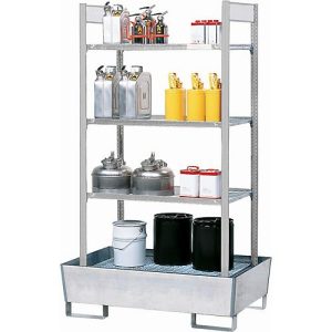 Gefahrstoffregal asecos RWG 1064, B 1236 x T 816 x H 2100 mm, mit 200 l Auffangwanne aus verzinktem Stahl und 4 Stahl-Gitterostböden Gefahrstoffregal asecos RWG 1064, B 1236 x T 816 x H 2100 mm, mit 200 l Auffangwanne aus verzinktem Stahl und 4 Stahl-Gitterostböden