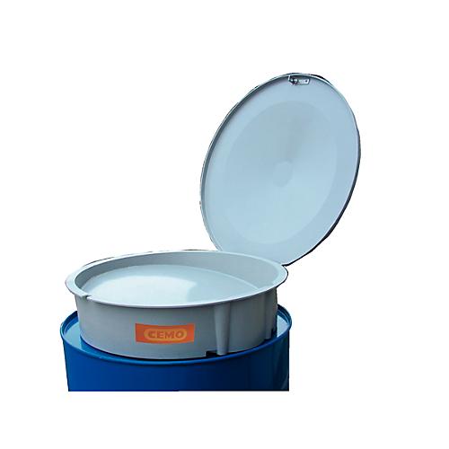 GFK-Einfülltrichter CEMO, mit Klappdeckel, für 200 l Fass, Durchmesser 560 mm