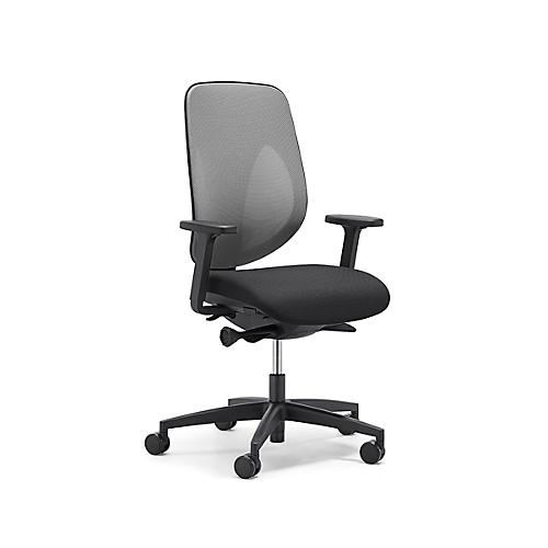 Giroflex Bürostuhl 353, mit Armlehnen, Auto-Synchronmechanik, Muldensitz, 3D-Netz-Rückenlehne, grau/schwarz