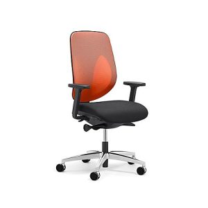 Giroflex Bürostuhl 353, mit Armlehnen, Auto-Synchronmechanik, Muldensitz, 3D-Netz-Rückenlehne, orange/schwarz/alusilber