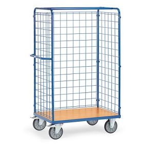 Gitterwagen fetra®, Lenk- & Bockrollen, bis 600 kg, L 1369 x B 809 x H 1800 mm, Stahl & Holz, brillantblau RAL 5007 & Buche-Dekor Gitterwagen fetra®, Lenk- & Bockrollen, bis 600 kg, L 1369 x B 809 x H 1800 mm, Stahl & Holz, brillantblau RAL 5007 & Buche-Dekor