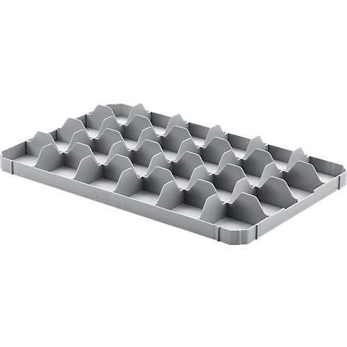 Gläsereinsatz Ringoplast, für Gläser- & Eurokästen, 4 x 6, unten, lebensmittelecht, stapelbar, B 365 x H 55 mm, Kunststoff, hellgrau