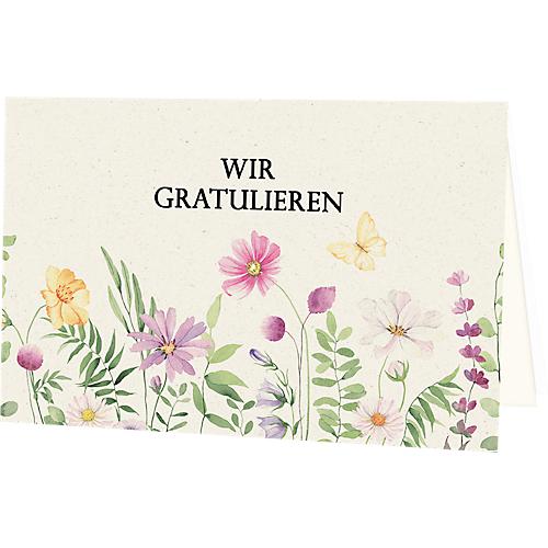 Glückwunschkarte Korsch Wir Gratulieren, mit buntem Motiv & Umschlägen, Querformat, B 170 x H 115 mm, Karton, naturweiß, 10 Stück
