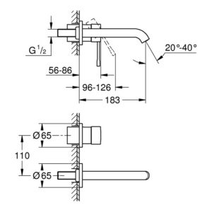 Grohe 2-Loch-Waschtischbatterie ESSENCE Ausladung 183 mm, Fertigmontageset für 23571000 chrom Grohe 2-Loch-Waschtischbatterie ESSENCE Ausladung 183 mm, Fertigmontageset für 23571000 chrom