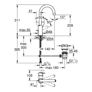 Grohe Einhand-Waschtischbatterie BAUEDGE DN 15, L-Size chrom Grohe Einhand-Waschtischbatterie BAUEDGE DN 15, L-Size chrom