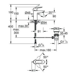 Grohe Einhand-Waschtischbatterie BAUEDGE DN 15, S-Size chrom Grohe Einhand-Waschtischbatterie BAUEDGE DN 15, S-Size chrom