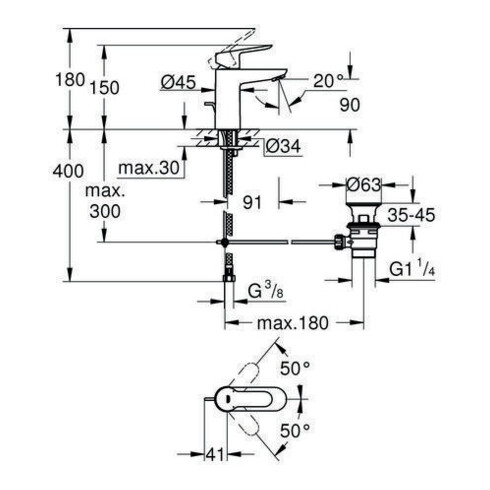 Grohe Einhand-Waschtischbatterie BAUEDGE DN 15, S-Size chrom