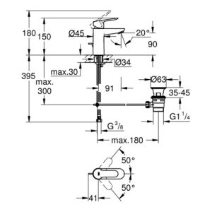 Grohe Einhand-Waschtischbatterie BAUEDGE DN 15 Zugstangen-Ablaufgarnitur 1 1/4″ chrom Grohe Einhand-Waschtischbatterie BAUEDGE DN 15 Zugstangen-Ablaufgarnitur 1 1/4″ chrom