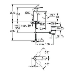 Grohe Einhand-Waschtischbatterie COSMOPOLITAN EUROSMART DN 15, mittelhohe Ausführung Zugstangen-Ablaufgarnitur 1 1/4″ chrom Grohe Einhand-Waschtischbatterie COSMOPOLITAN EUROSMART DN 15, mittelhohe Ausführung Zugstangen-Ablaufgarnitur 1 1/4″ chrom