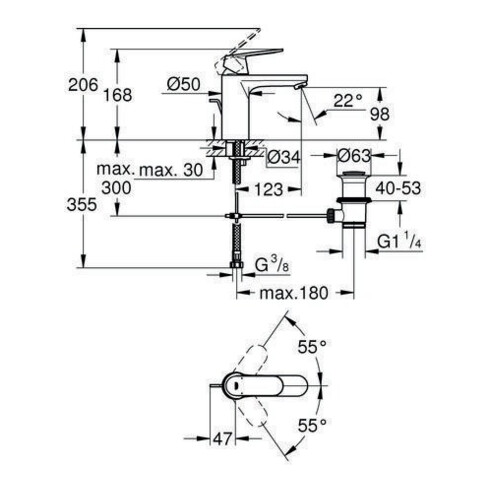 Grohe Einhand-Waschtischbatterie COSMOPOLITAN EUROSMART DN 15, mittelhohe Ausführung Zugstangen-Ablaufgarnitur 1 1/4" chrom