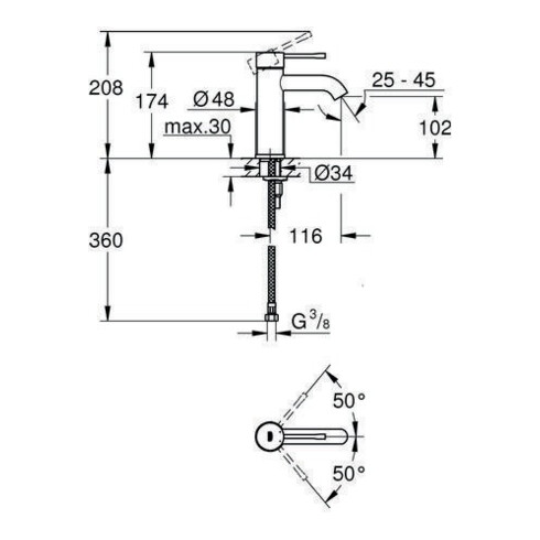 Grohe Einhand-Waschtischbatterie ESSENCE DN 15, S-Size, glatter Körper chrom