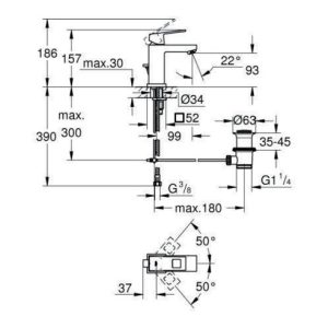 Grohe Einhand-Waschtischbatterie EUROCUBE DN 15, Zugstangen-Ablaufgarnitur 1 1/4″ mit EcoJoy 5,7 l/min SpeedClean Mousseur chrom Grohe Einhand-Waschtischbatterie EUROCUBE DN 15, Zugstangen-Ablaufgarnitur 1 1/4″ mit EcoJoy 5,7 l/min SpeedClean Mousseur chrom