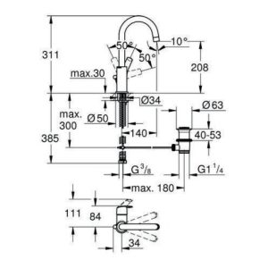 Grohe Einhand-Waschtischbatterie EUROSMART DN 15, L-Size, schwenkbarer Rohrauslauf chrom Grohe Einhand-Waschtischbatterie EUROSMART DN 15, L-Size, schwenkbarer Rohrauslauf chrom