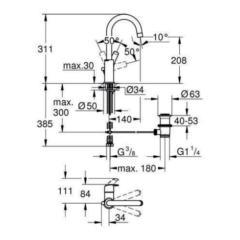 Grohe Einhand-Waschtischbatterie EUROSMART DN 15, L-Size, schwenkbarer Rohrauslauf chrom
