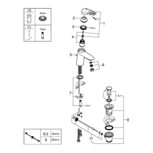 Grohe Einhand-Waschtischbatterie EUROSTYLE DN 15, S-Size, offener Metall-Hebelgriff chrom