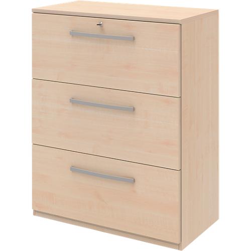 Hängeregistraturschrank BARI, 3 Auszüge, Zentralverriegelung, B 819 x T 430 x H 1117 mm, Ahorn-Dekor