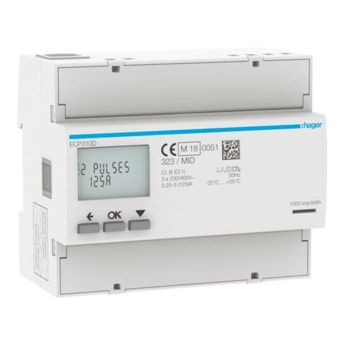 Hager Energiezähler 3phasig direkt 125A, 6M, S0 ECP310D