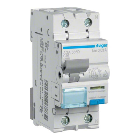 Hager FI/LS-Schalter 1P+N 10kA C-16A 30mA ADA566D