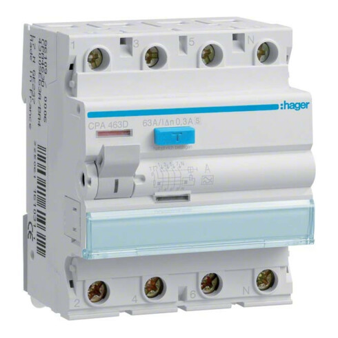 Hager FI-Schutzschalter 4p.63A/300mA Sel,6kA CPA463D