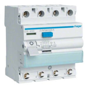 Hager FI-Schutzschalter 4pol.25A/30mA, 6kA, QC CDS425D Hager FI-Schutzschalter 4pol.25A/30mA, 6kA, QC CDS425D