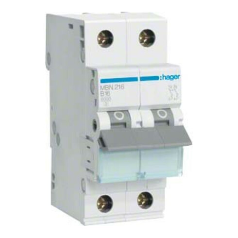 Hager Leitungsschutzschalter 2pol. B-16A, 6kA MBN216