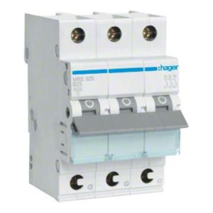 Hager Leitungsschutzschalter 3p. B-25A, 6kA, 3M QC MBS325 Hager Leitungsschutzschalter 3p. B-25A, 6kA, 3M QC MBS325