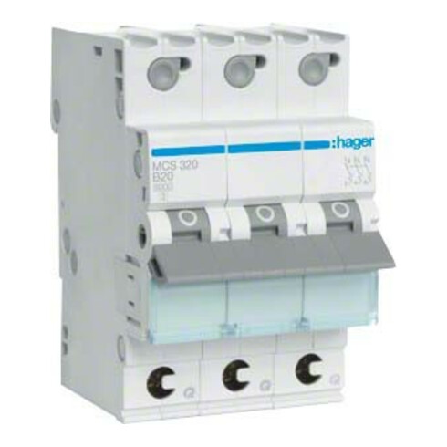 Hager Leitungsschutzschalter 3p. C-20A 6kA 3M QC MCS320