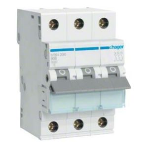 Hager Leitungsschutzschalter 3pol. B-6A, 6kA MBN306 Hager Leitungsschutzschalter 3pol. B-6A, 6kA MBN306