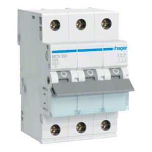 Hager Leitungsschutzschalter 3pol. C-6A, 6kA MCN306 Hager Leitungsschutzschalter 3pol. C-6A, 6kA MCN306