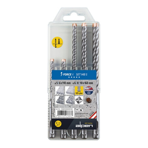 Hammerbohrersatz Force X 5-tlg.SDS-plus Ku.-Box ALPEN