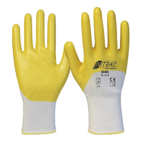 Handschuhe 03405 Gr.11 weiß/gelb PES m.Nitril EN 388 PSA II 12 NITRAS