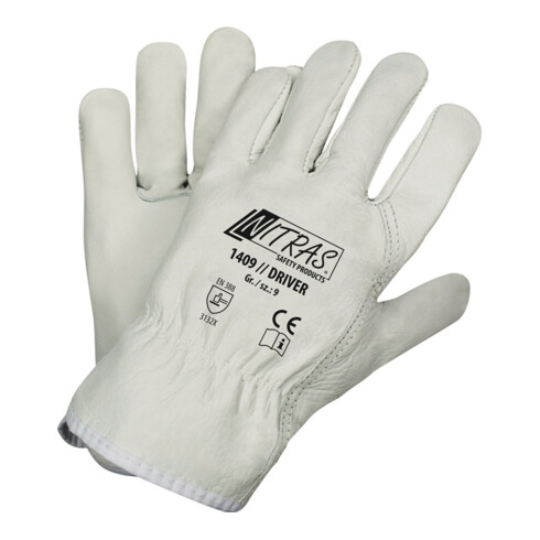 Handschuhe Driver Gr.9 grau Rindvollleder EN 388 PSA II NITRAS