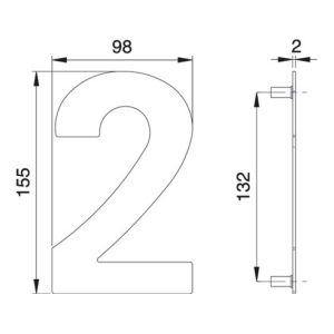 Hausnummer Ziffer 2 VA ma 150mm B.98mm EDI Hausnummer Ziffer 2 VA ma 150mm B.98mm EDI
