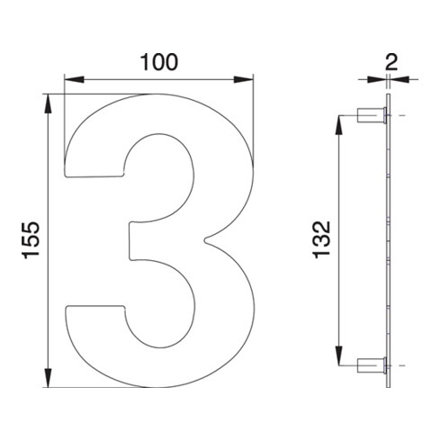 Hausnummer Ziffer 3 VA ma 150mm B.100mm EDI