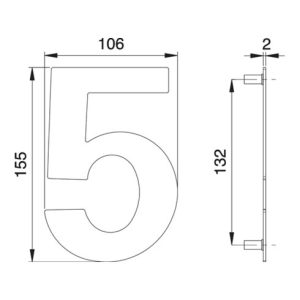 Hausnummer Ziffer 5 VA ma 150mm B.106mm EDI Hausnummer Ziffer 5 VA ma 150mm B.106mm EDI