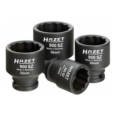 HAZET Antriebs-, Gelenk-, Achswellen-Satz 900SZ/4 Vierkant hohl 12,5 mm (1/2 Zoll) Außen-Doppel-Sechskant-Tractionsprofil 24 - 36 Anzahl Werkzeuge: 4