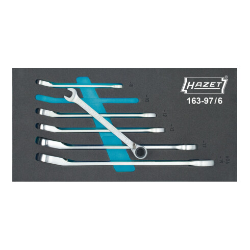 HAZET Knarren-Ring-Maulschlüssel-Satz 163-97/6 Außen-Doppel-Sechskant-Tractionsprofil 8 - 19 Anzahl Werkzeuge: 6