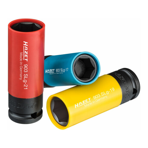 HAZET Schlag-, Maschinenschrauber-Steckschlüssel-Einsatz (6kt.) 903SPC/3 Vierkant hohl 12,5 mm (1/2 Zoll) Außen-Sechskant-Tractionsprofil 17 - 21 Anzahl Werkzeuge: 3
