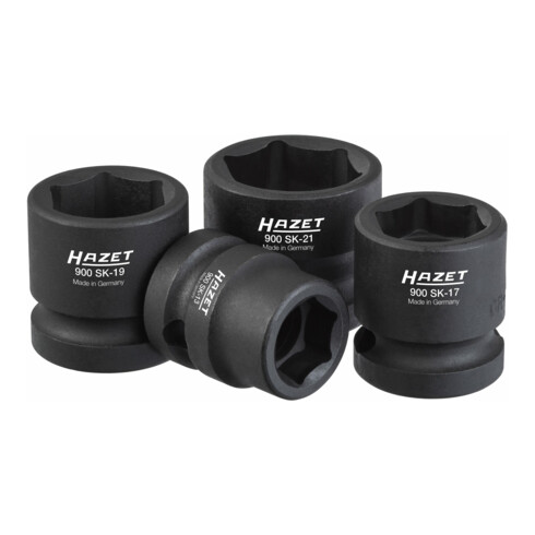 HAZET Schlag-, Maschinenschrauber-Steckschlüssel-Satz 900SK/4 Vierkant hohl 12,5 mm (1/2 Zoll) Außen-Sechskant-Tractionsprofil 13 17 19 21 Anzahl Werkzeuge: 4