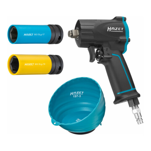 HAZET Schlagschrauber-Satz 9012M/4∙ Lösemoment maximal: 1100 Nm Vierkant massiv 12,5 mm (1/2") Jumbo Hammer-Schlagwerk