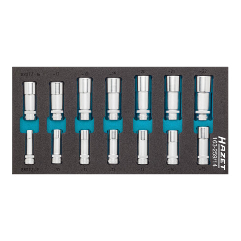 HAZET Steckschlüssel-Einsatz-Satz 163-259/14 Vierkant hohl 10 mm (3/8 Zoll) Außen-Doppel-Sechskant-Tractionsprofil 9 - 22 Anzahl Werkzeuge: 14