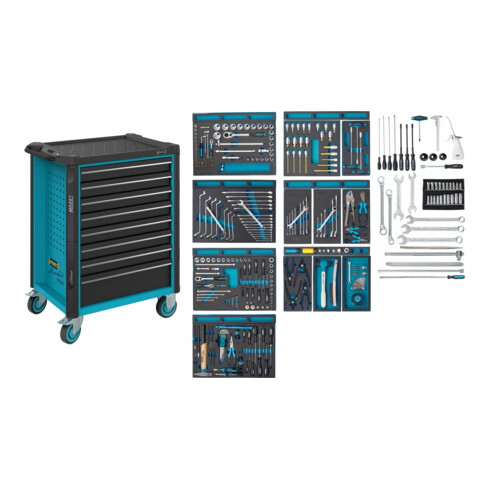 HAZET Werkstattwagen Assistent 179N-8-2700/296 Schubladen flach: 7 x 77 x 522 x 398 mm Schubladen hoch: 1 x 162 x 522 x 398 mm Anzahl Werkzeuge: 296