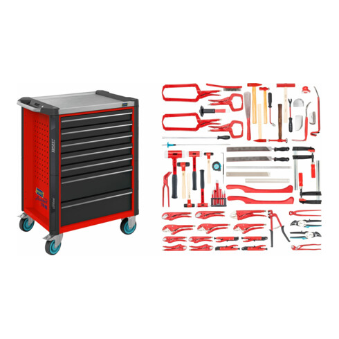 HAZET Werkstattwagen Assistent 179NX-7/65ALU Schubladen flach: 5 x 77 x 522 x 398 mm Schubladen hoch: 2 x 162 x 522 x 398 mm Anzahl Werkzeuge: 65