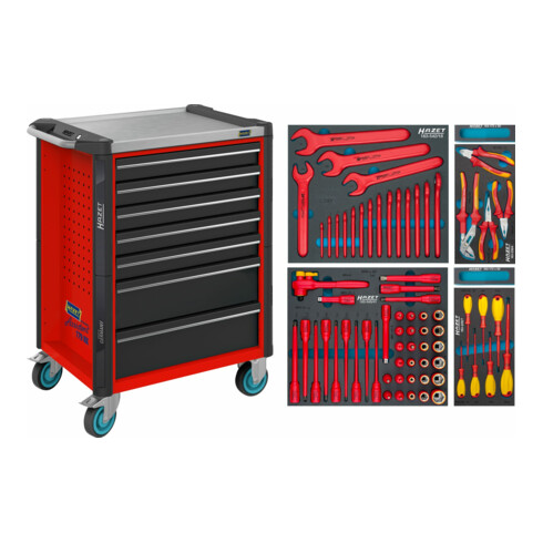HAZET Werkstattwagen Assistent 179NX-7/70KV Schubladen, flach: 5 x 81 x 522 x 398 mm Schubladen, hoch: 2 x 166 x 522 x 398 mm Anzahl Werkzeuge: 70