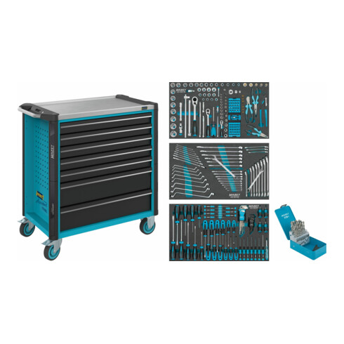 HAZET Werkstattwagen Assistent 179NXL-7/265 Schubladen flach: 5 x 77 x 696 x 398 mm Schubladen hoch: 2 x 162 x 696 x 398 mm