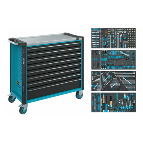 HAZET Werkstattwagen Assistent, flach: 7 x 81 x 870 x 398 mm Schubladen, hoch: 1 x 166 x 870 x 398 mm, Anzahl Werkzeuge: 378