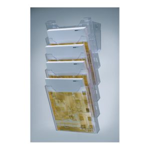 helit Wandprospekthalter 5Fächer DIN A4 hoch Ku. grau-transparent Wandmontage