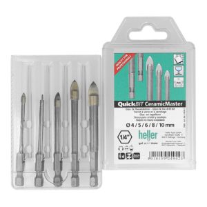 Heller QuickBit CeramicMaster, ¼“-Sechskantschaft, Satz, 4, 5, 6, 8 und 10 mm Durchmesser Heller QuickBit CeramicMaster, ¼“-Sechskantschaft, Satz, 4, 5, 6, 8 und 10 mm Durchmesser